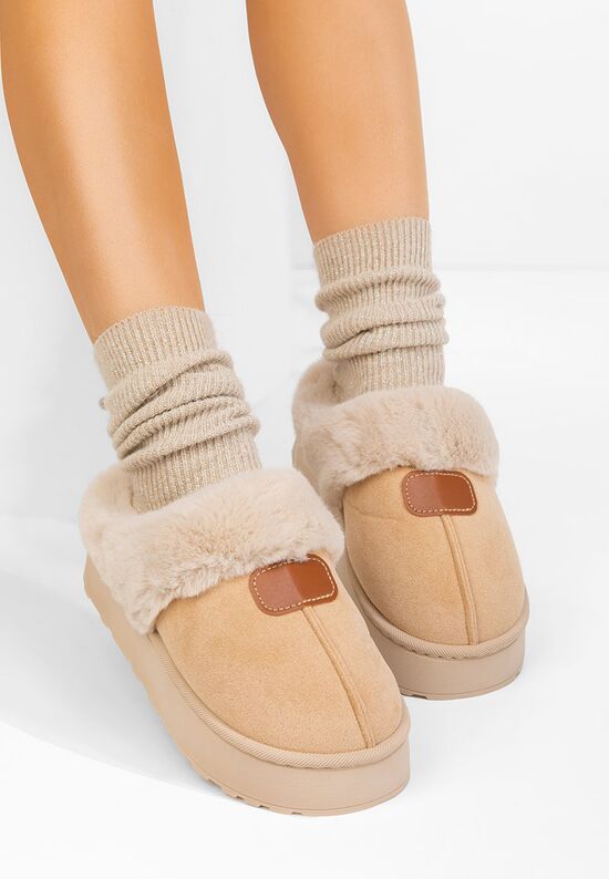 Παντοφλεσ γυναικειεσ χειμερινεσ Flufina μπεζ, Μέγεθος: 39- zapatos