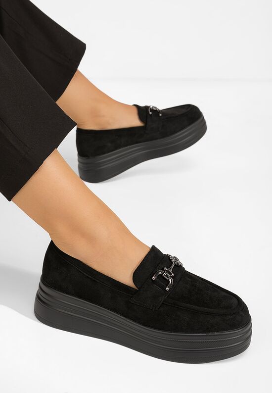 Μοκασίνια με πλατφόρμα Paria μαύρα, Μέγεθος: 37- zapatos