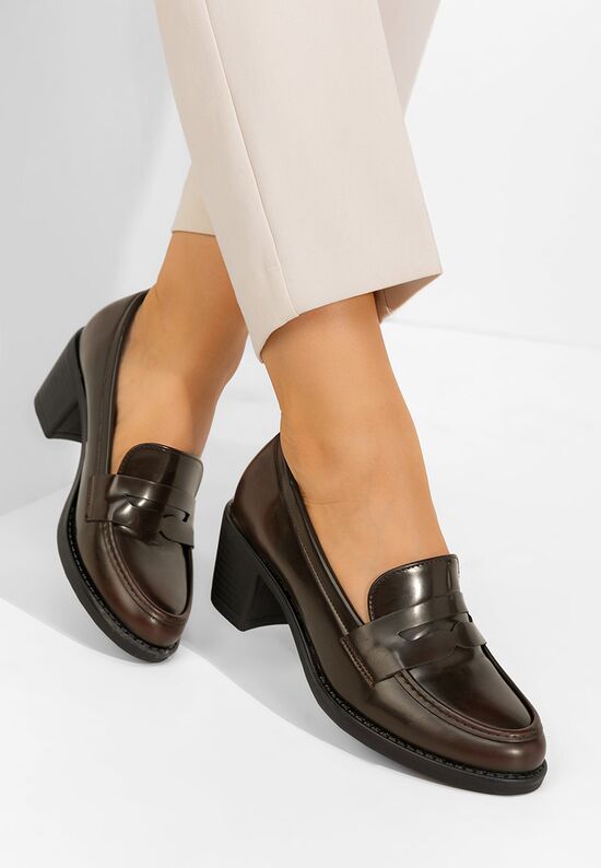 Loafers γυναικεια με τακουνι Disina καφε, Μέγεθος: 38- zapatos