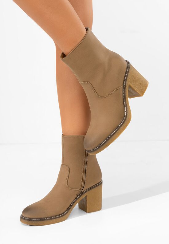 Μποτάκια με χοντρό τακούνι Cyndi χακι, Μέγεθος: 39- zapatos