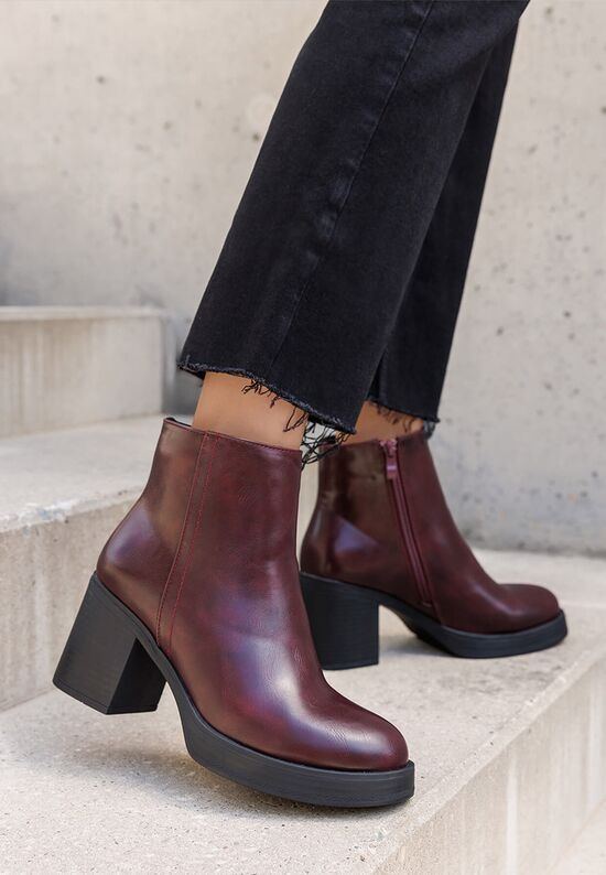 Μποτάκια με χοντρό τακούνι Denisia bordo, Μέγεθος: 40- zapatos