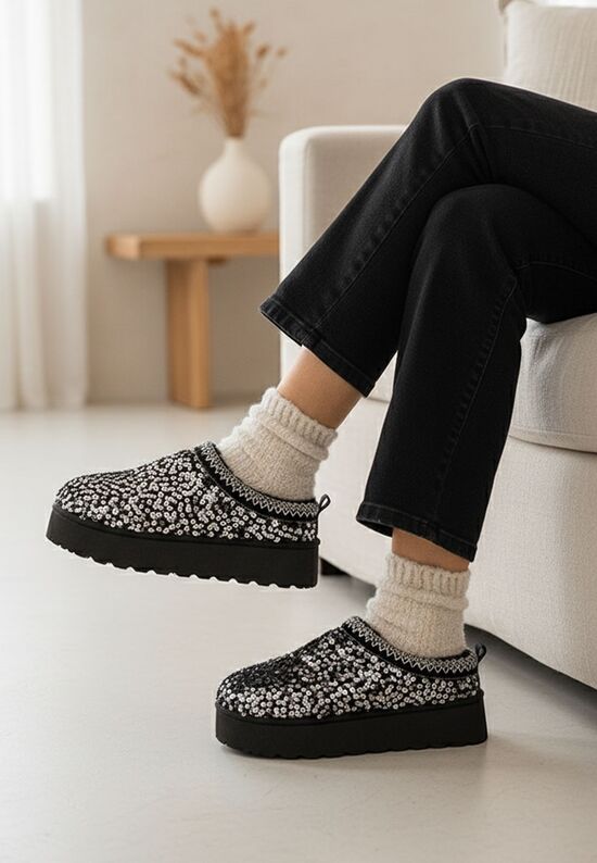 Παντόφλες με πλατφόρμα Joannna V2 μαύρα, Μέγεθος: 40- zapatos