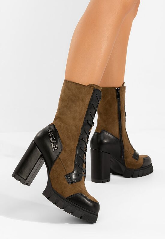 Μποτάκια με χοντρό τακούνι Anahi V2 καφε, Μέγεθος: 37- zapatos