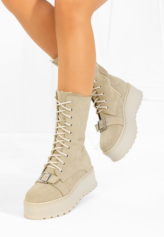 Γυναικεία δερμάτινα μποτάκια Sorelia μπεζ, Μέγεθος: 38- zapatos