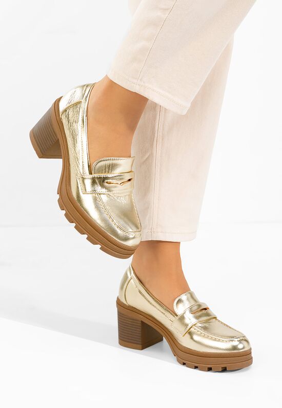 Loafers γυναικεια με τακουνι Patritia χρυσο, Μέγεθος: 41- zapatos