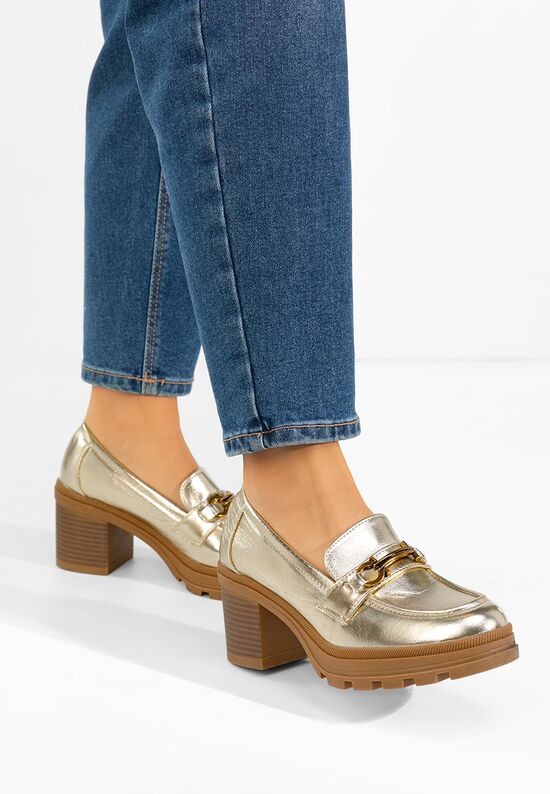 Loafers γυναικεια με τακουνι Nakata χρυσο, Μέγεθος: 38- zapatos
