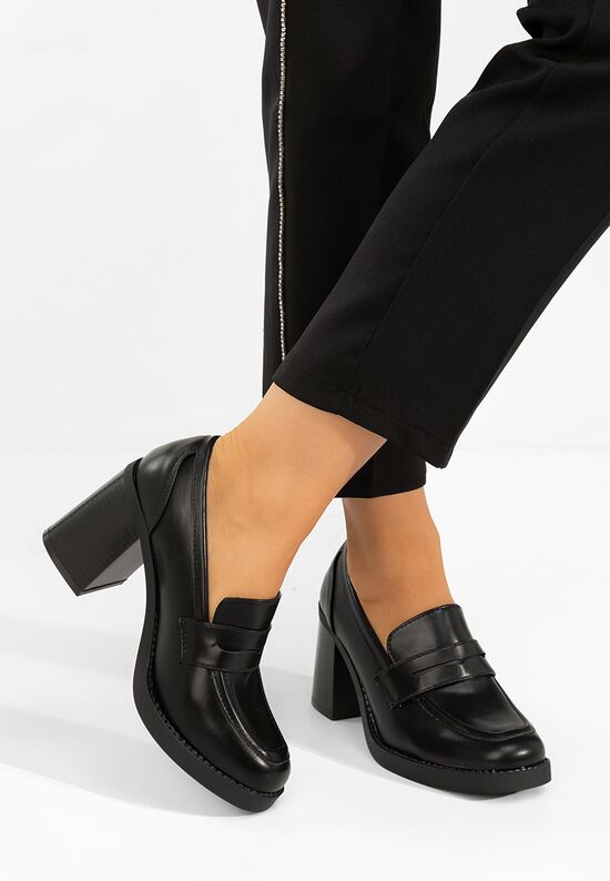 Loafers γυναικεια με τακουνι Zenova μαύρα, Μέγεθος: 41- zapatos