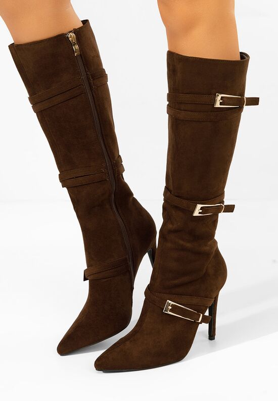 Μπότες με λεπτό τακούνι Ernesia καφε, Μέγεθος: 38- zapatos