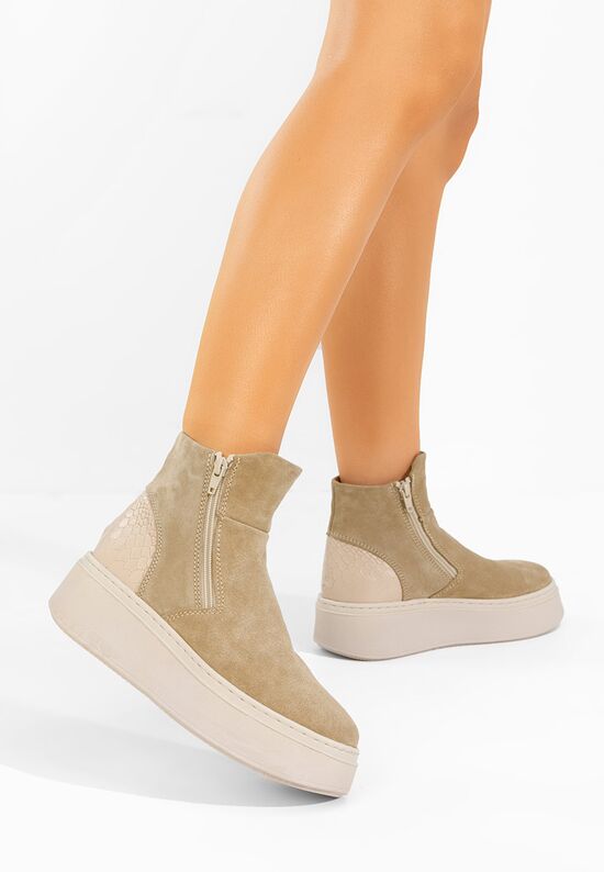 Γυναικεία δερμάτινα μποτάκια Andiora μπεζ, Μέγεθος: 38- zapatos