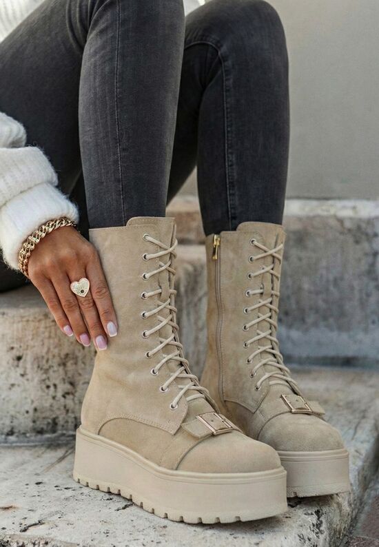 Γυναικεία δερμάτινα μποτάκια Sorelia μπεζ, Μέγεθος: 38- zapatos