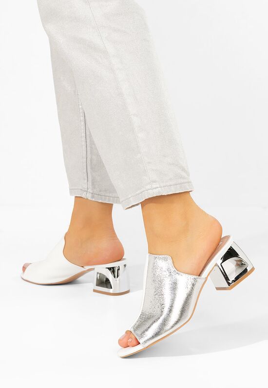 Mules με χοντρο τακουνι Floriana V2 λευκά, Μέγεθος: 40- zapatos