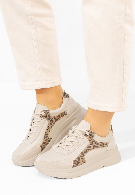 Sneakers γυναικεια δερματινα Arkania μπεζ, Μέγεθος: 38- zapatos