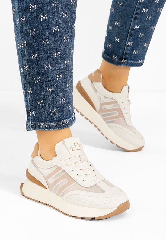 Sneakers γυναικεια δερματινα Vladia μπεζ, Μέγεθος: 37- zapatos