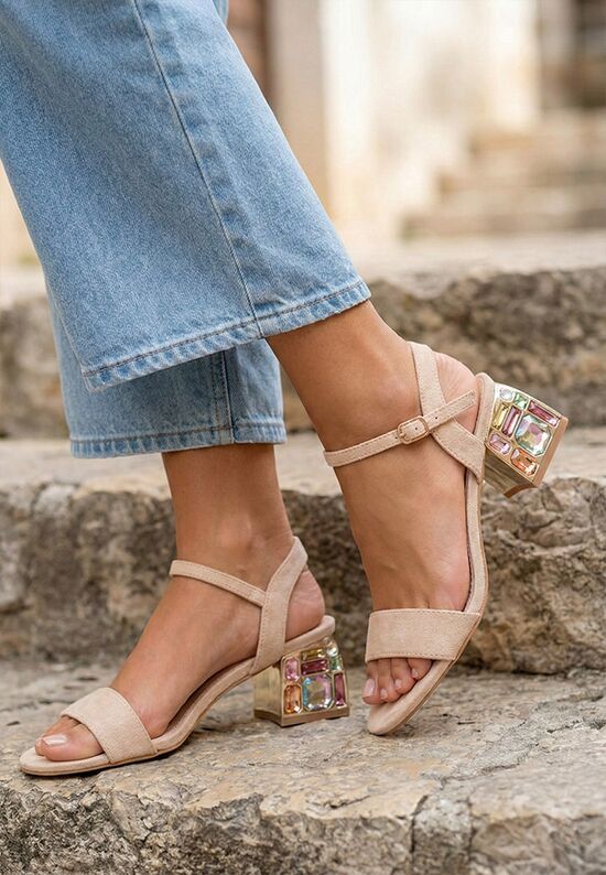 Πέδιλα με χοντρο τακουνι Adreena μπεζ, Μέγεθος: 36- zapatos