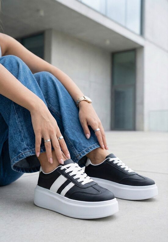 Sneakers με πλατφόρμα Semana μαύρα, Μέγεθος: 36- zapatos