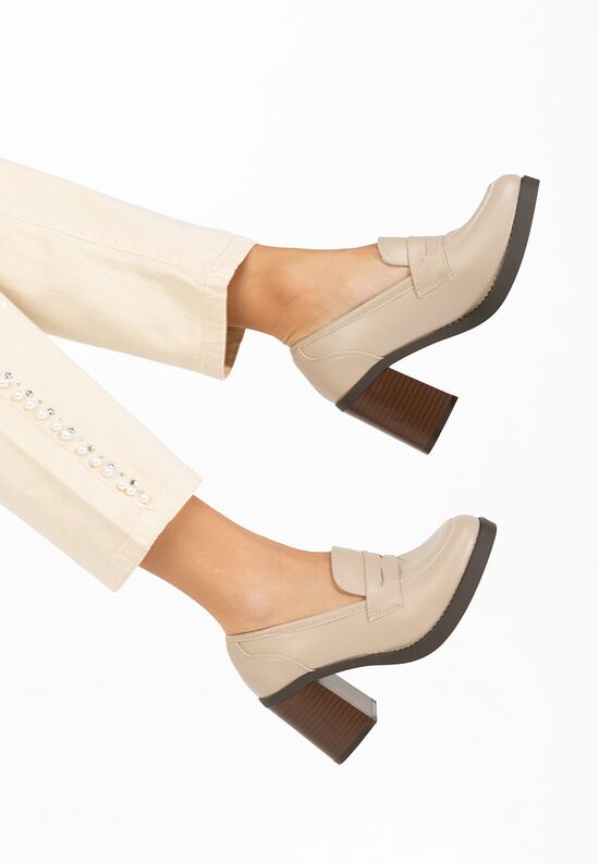 Loafers γυναικεια με τακουνι Zenova μπεζ, Μέγεθος: 39- zapatos
