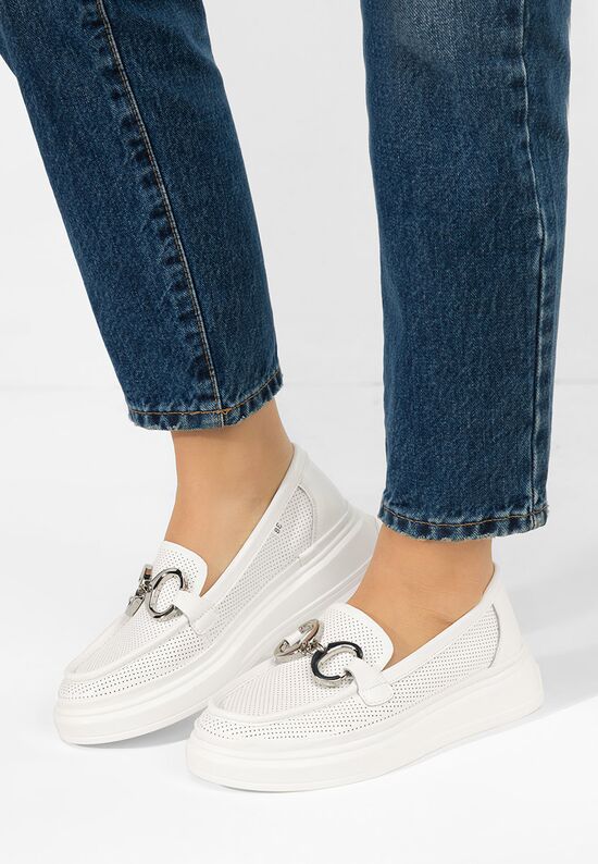 Μοκασίνια γυναικεια δερματινα Hermiona λευκά, Μέγεθος: 37- zapatos