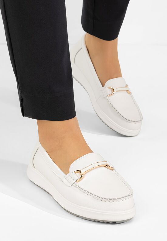 Μοκασίνια γυναικεια δερματινα Nessie λευκά, Μέγεθος: 39- zapatos