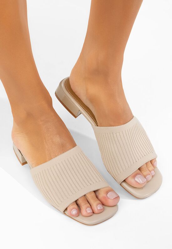 Mules με χαμηλο τακουνι Alinia μπεζ, Μέγεθος: 39- zapatos