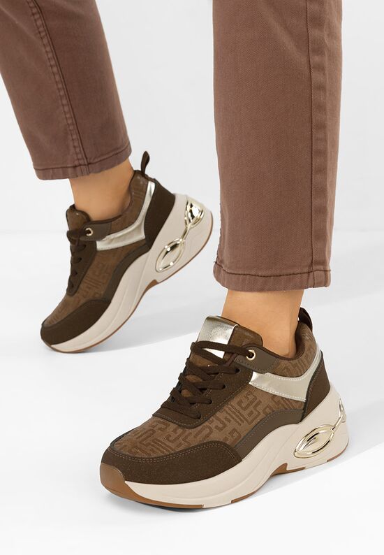 Sneakers με πλατφόρμα Nezela καφε, Μέγεθος: 38- zapatos