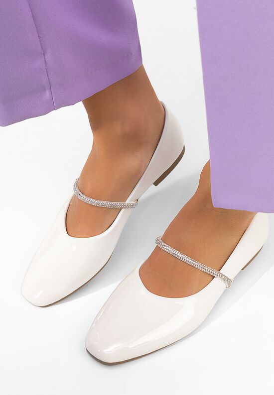 Μπαλαρίνεσ με λουράκι Elissea λευκά, Μέγεθος: 38- zapatos