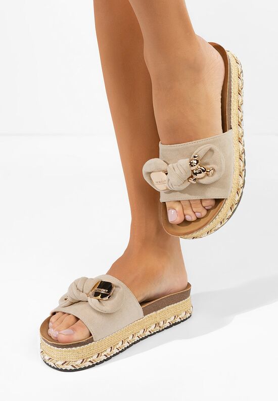 Παντόφλες με πλατφόρμα Ursiela μπεζ, Μέγεθος: 38- zapatos