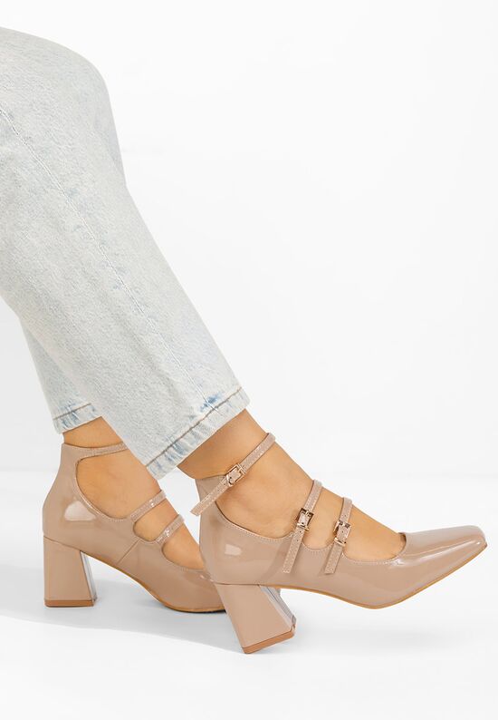 Γόβες λουστρίνι Renelia μπεζ, Μέγεθος: 37- zapatos