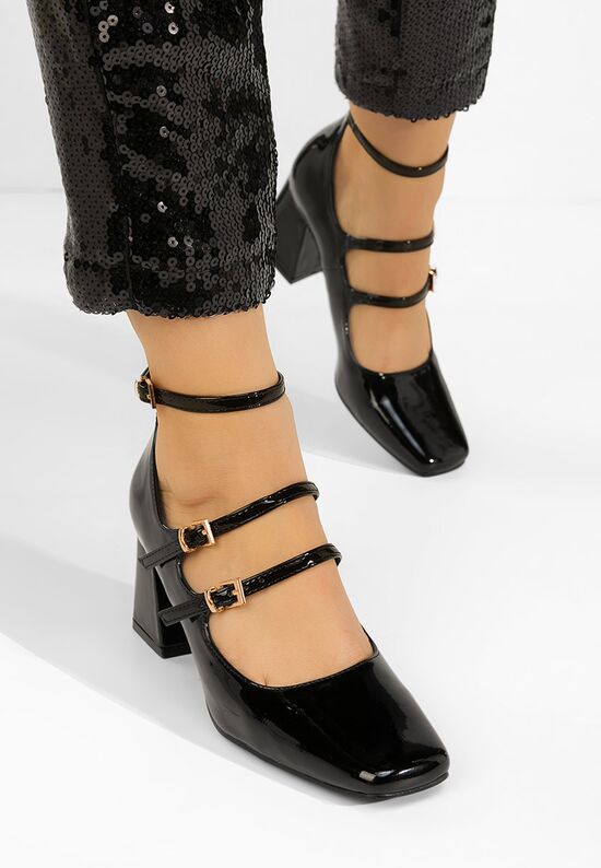 Γόβες λουστρίνι Renelia μαύρα, Μέγεθος: 40- zapatos