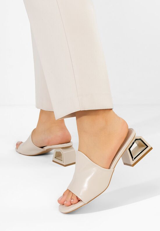 Mules με χοντρο τακουνι Alesandria μπεζ, Μέγεθος: 40- zapatos