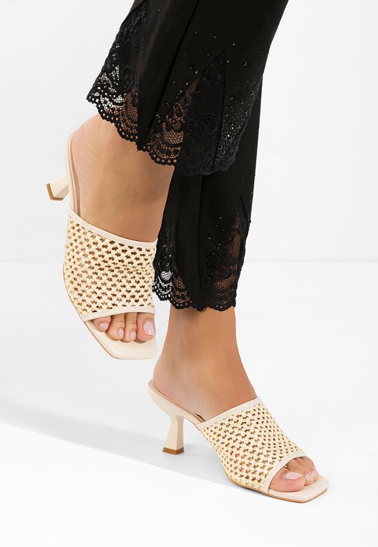 Mule με τακούνι Layra μπεζ, Μέγεθος: 39- zapatos