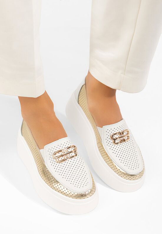 Μοκασίνια γυναικεια δερματινα Brinleya λευκά, Μέγεθος: 41- zapatos