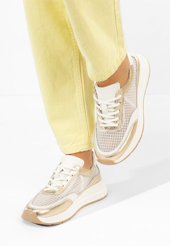 Sneakers γυναικεια δερματινα Luelia χρυσο, Μέγεθος: 41- zapatos