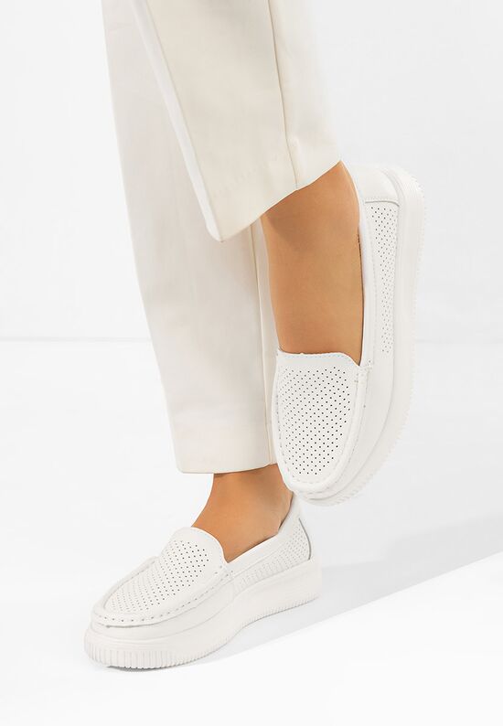 Μοκασίνια γυναικεια δερματινα Sabiria λευκά, Μέγεθος: 37- zapatos