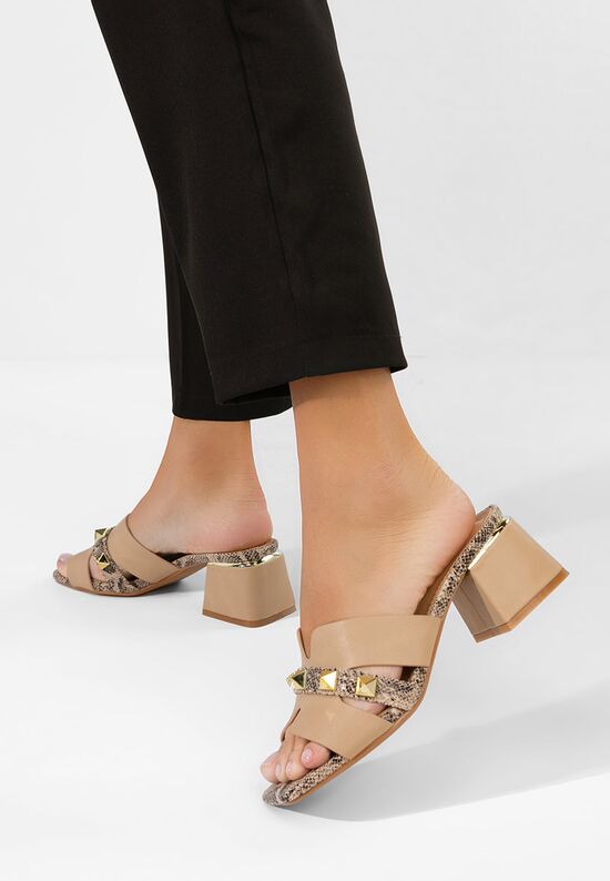 Mules με χοντρο τακουνι Lekana μπεζ, Μέγεθος: 38- zapatos