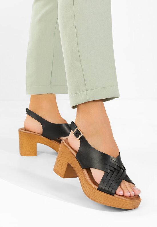 Πέδιλα με χοντρο τακουνι Kimy Μαύρα, Μέγεθος: 37- zapatos