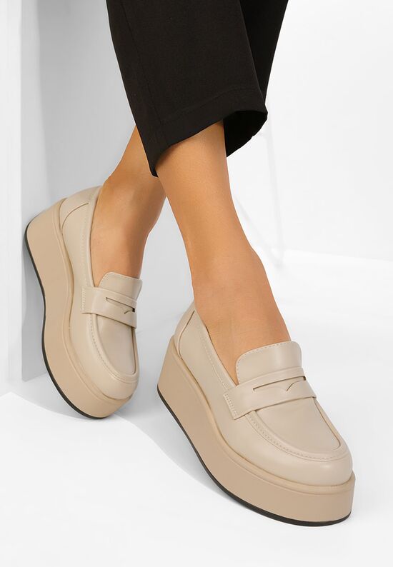 Μοκασίνια με πλατφόρμα Minky μπεζ, Μέγεθος: 36- zapatos